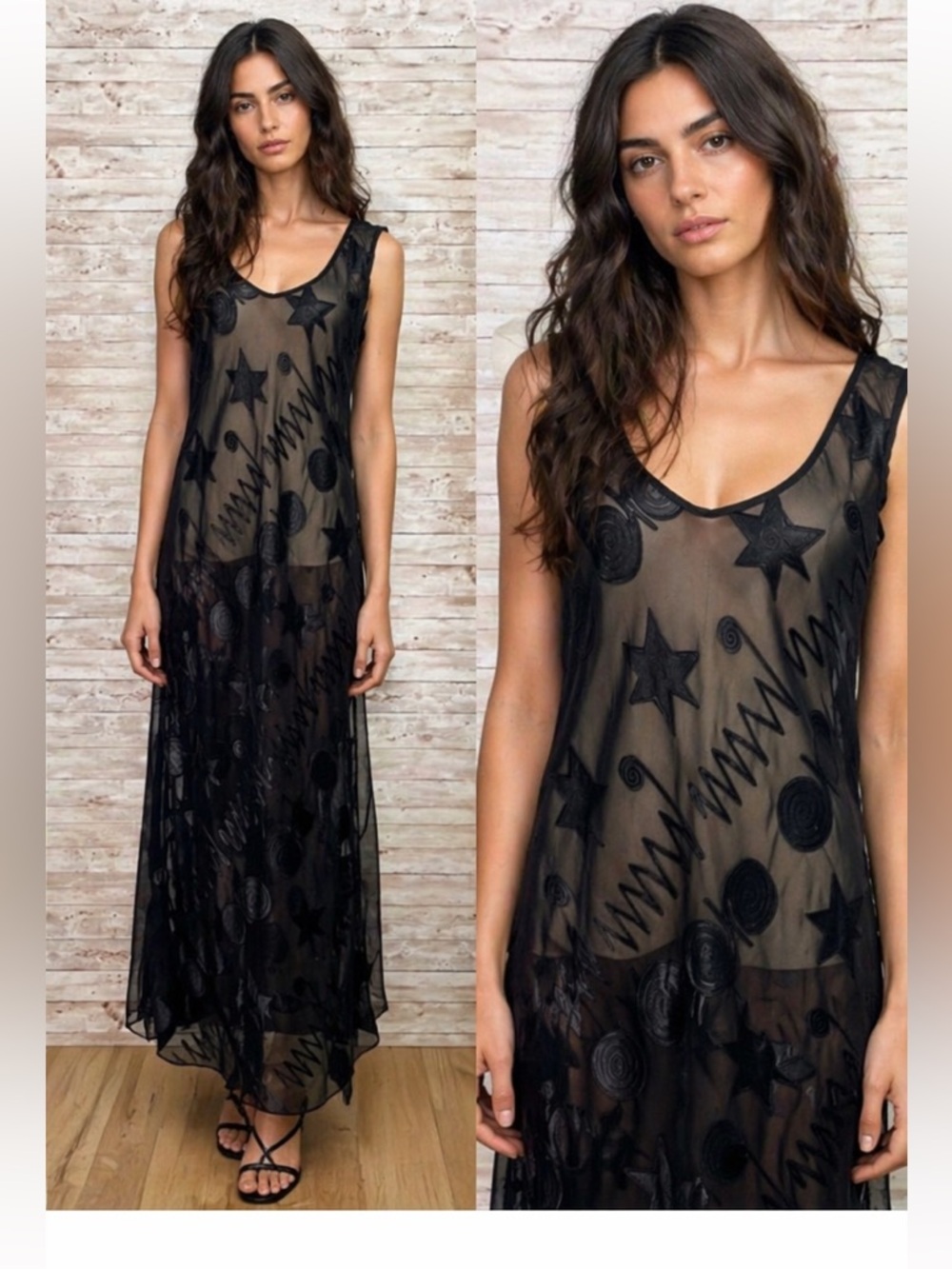 Victoria’s Secret Vintage Sheer Black Star Gold Label Night gown Mint Med